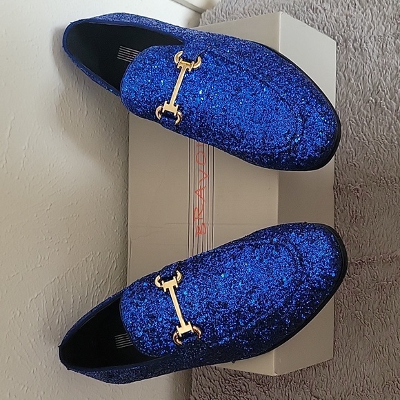 Amazon Other - bravo! Men Dress Shoe prom Slip-on Loafer Oxford Cap Toe Blue Metallic G…